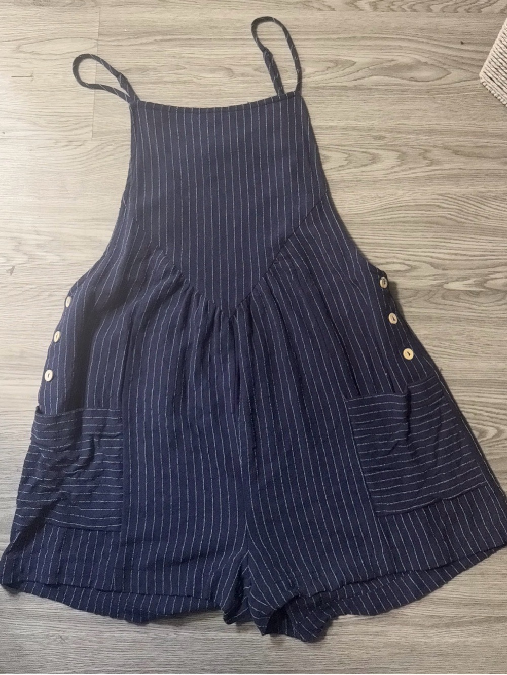 ILLA ILLA Navy Pinstripe Boho Romper Pocket Overall Playsuit Small